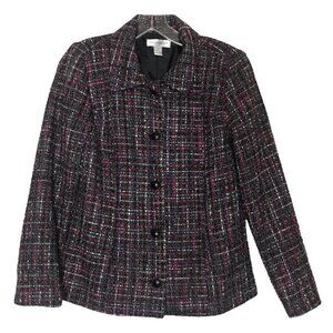 Christopher & BANKS Wool Tweed Button Front Blazer Black, White & Pink - Small